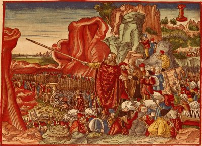 Moïse séparant la mer Rouge, image de la Bible de Luther - German School